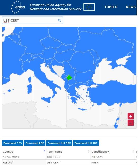 UBT CERT regjistrohet në hartën digjitale të agjencionit “ENISA”