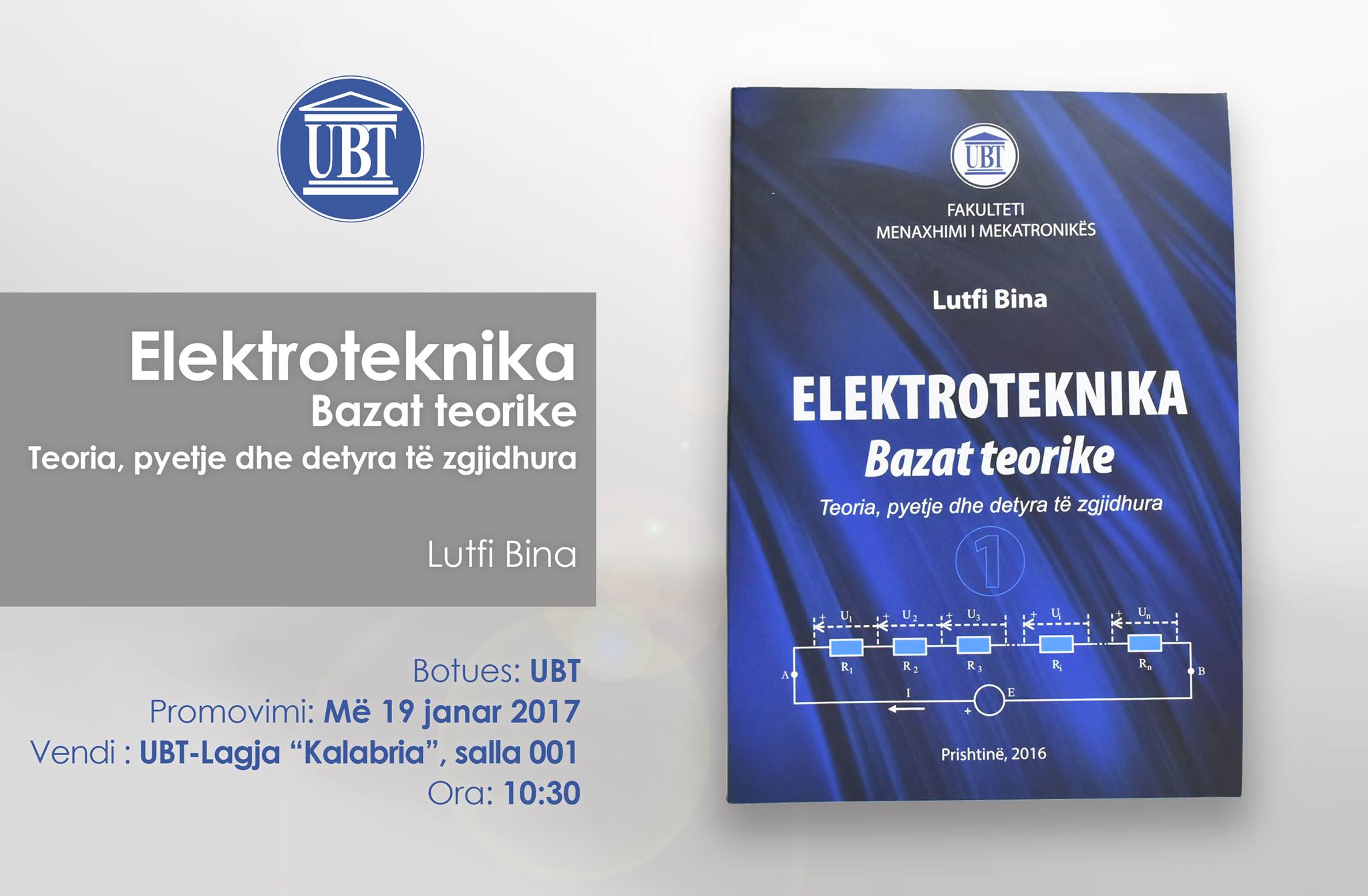Njoftim për promovimin e librit “Elektroteknika” të autorit prof. dr. Lutfi Bina