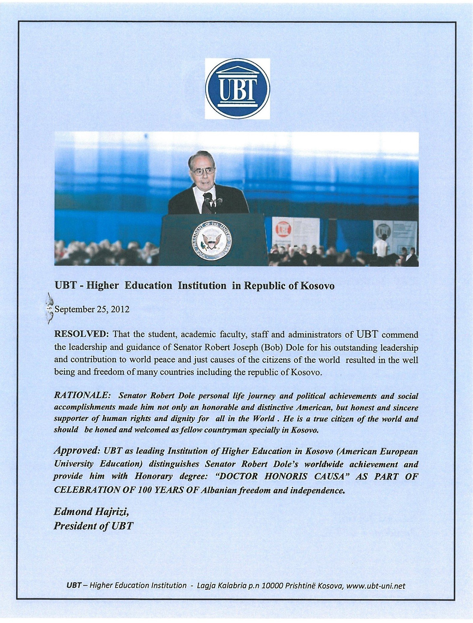 UBT – Higher Education Institution in Republic of Kosovo