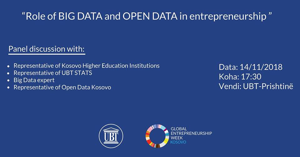 NJOFTIM: Sot për pjesëmarrësit e Javës Ndërkombëtare të Ndërmarrësisë, në UBT mbahet diskutim i hapur për rolin e Open Data dhe Big Data