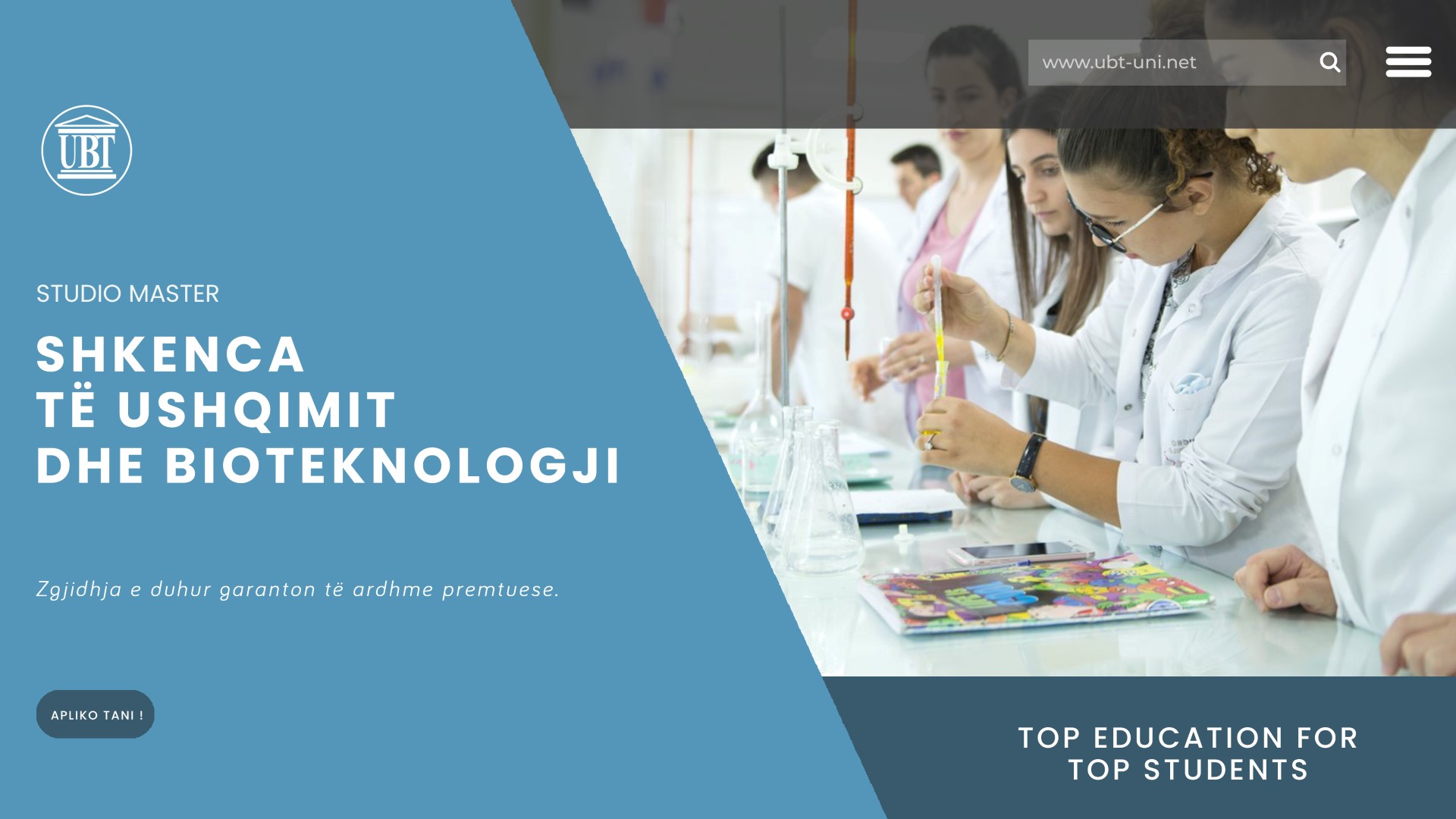 Studio master në Shkencat e Ushqimit dhe Bioteknologjisë