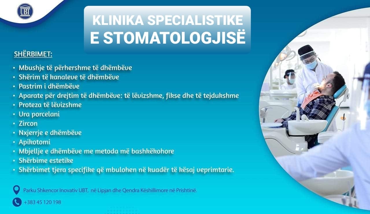Klinika Specialistike e Stomatologjisë e UBT-së ofron të gjitha shërbimet profesionale stomatologjike dhe estetike