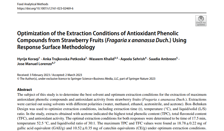 Punimi shkencor i profesoreshës së UBT-së, Hyrije Koraqi, publikohet në revistën “Food Analytical Methods”