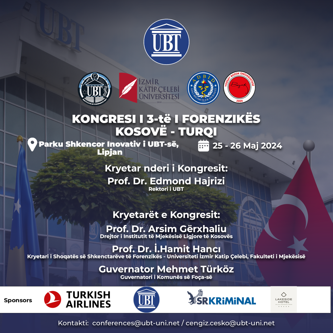 Në UBT do të mbahet Kongresi i 3-të i Forenzikës Kosovë – Turqi
