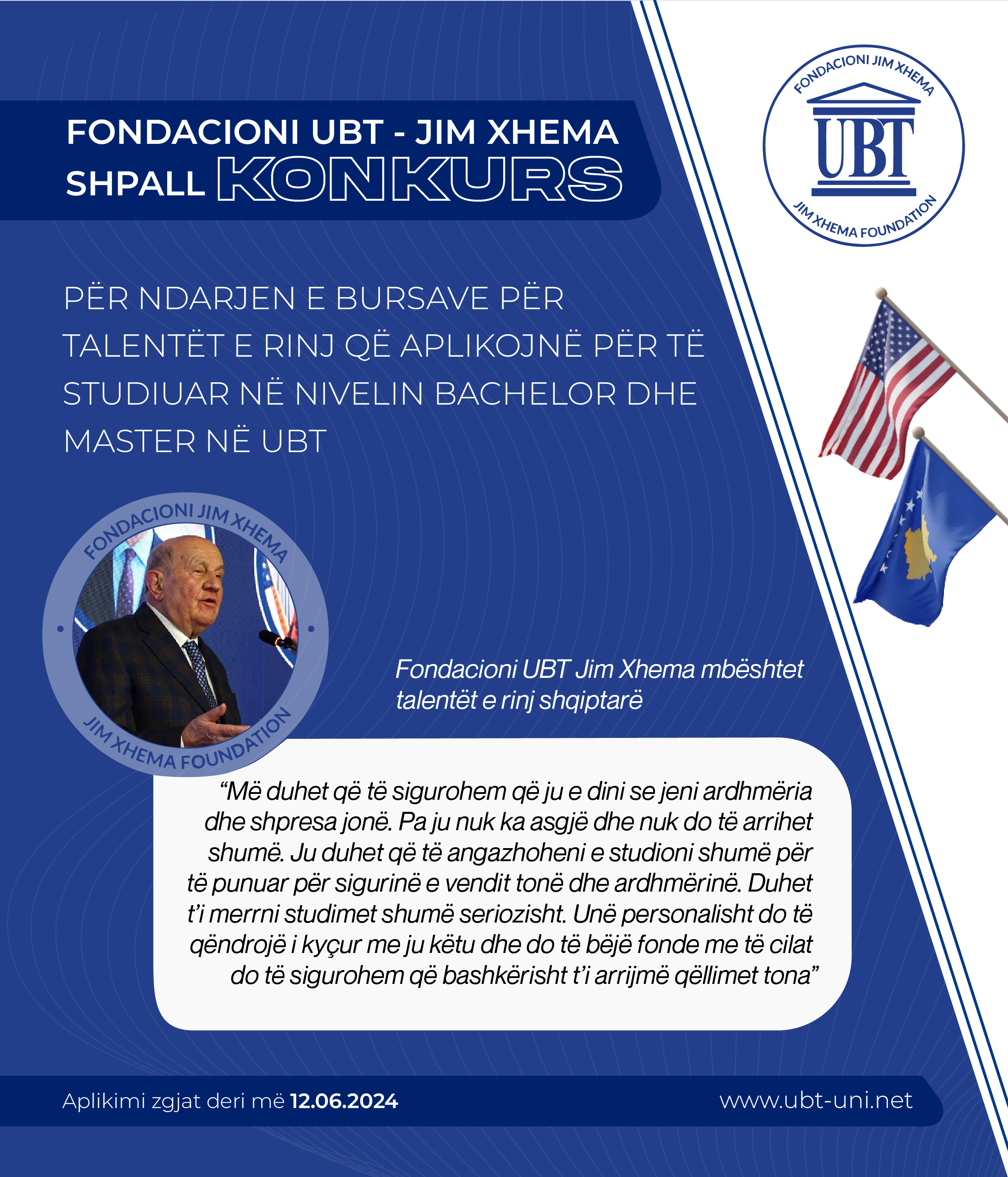 Fondacioni UBT Jim Xhema shpall thirrje të hapur për bursa për talentët e rinj shqiptarë