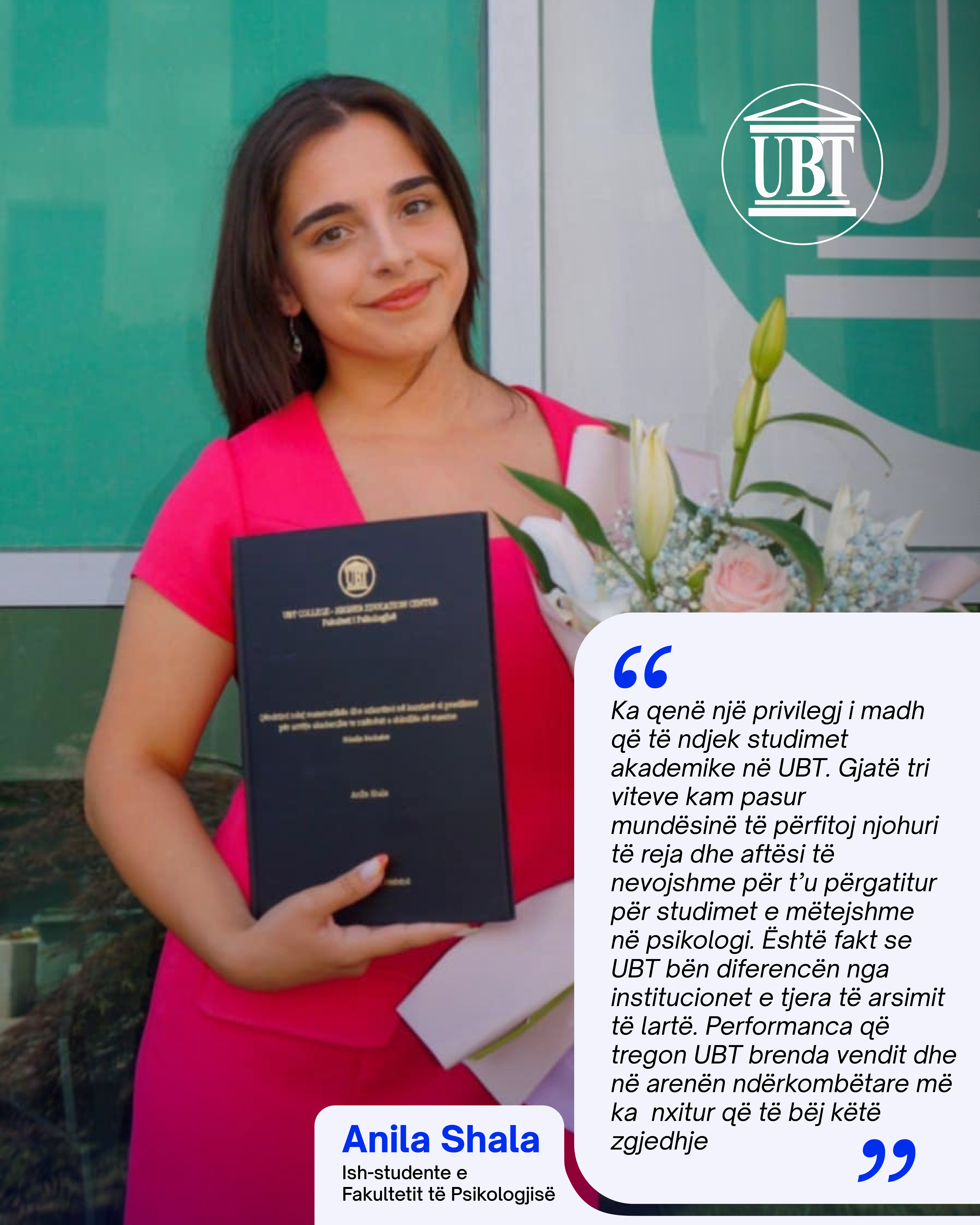 Ish-studentja e UBT-së, Anila Shala do të vazhdojë studimet master në University of Padova në Itali