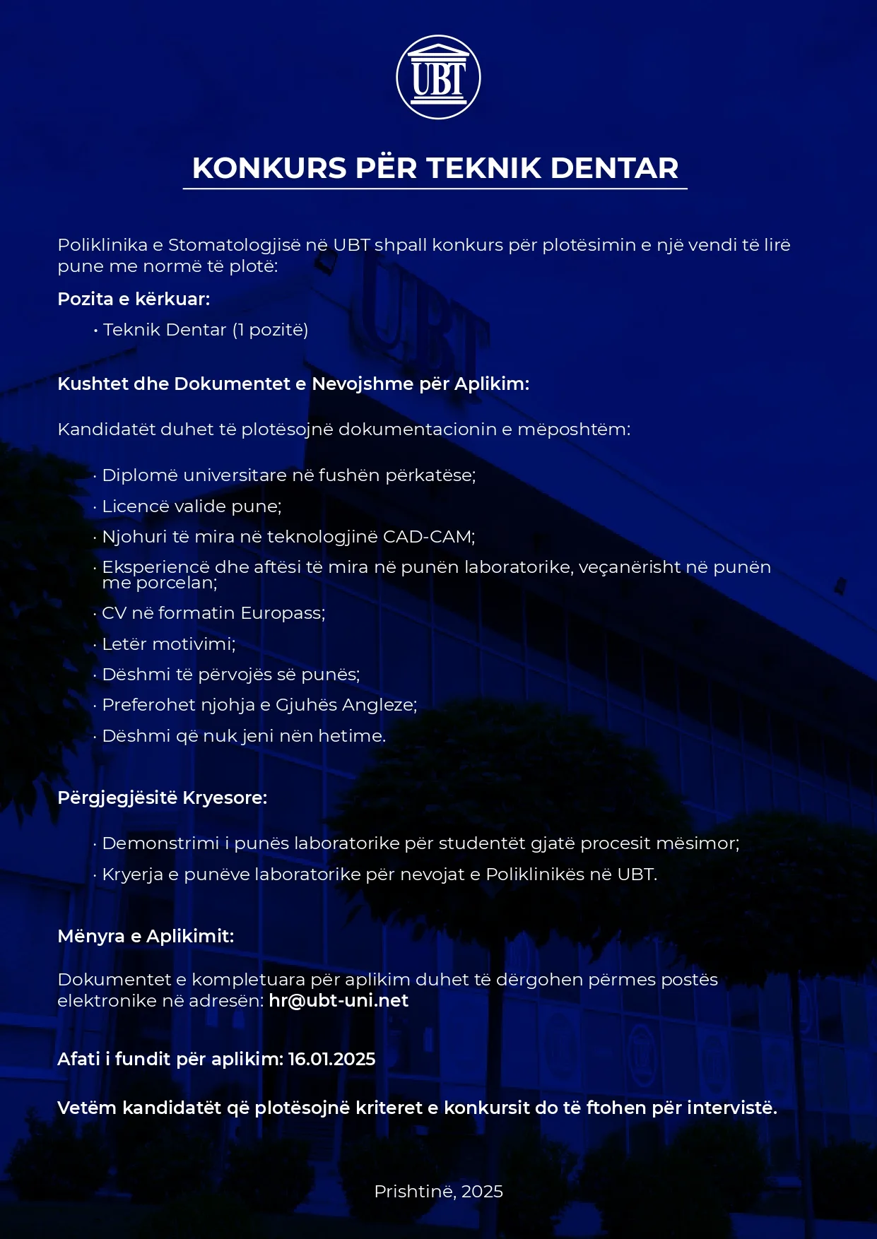 Competition for Dental Technician at UBT