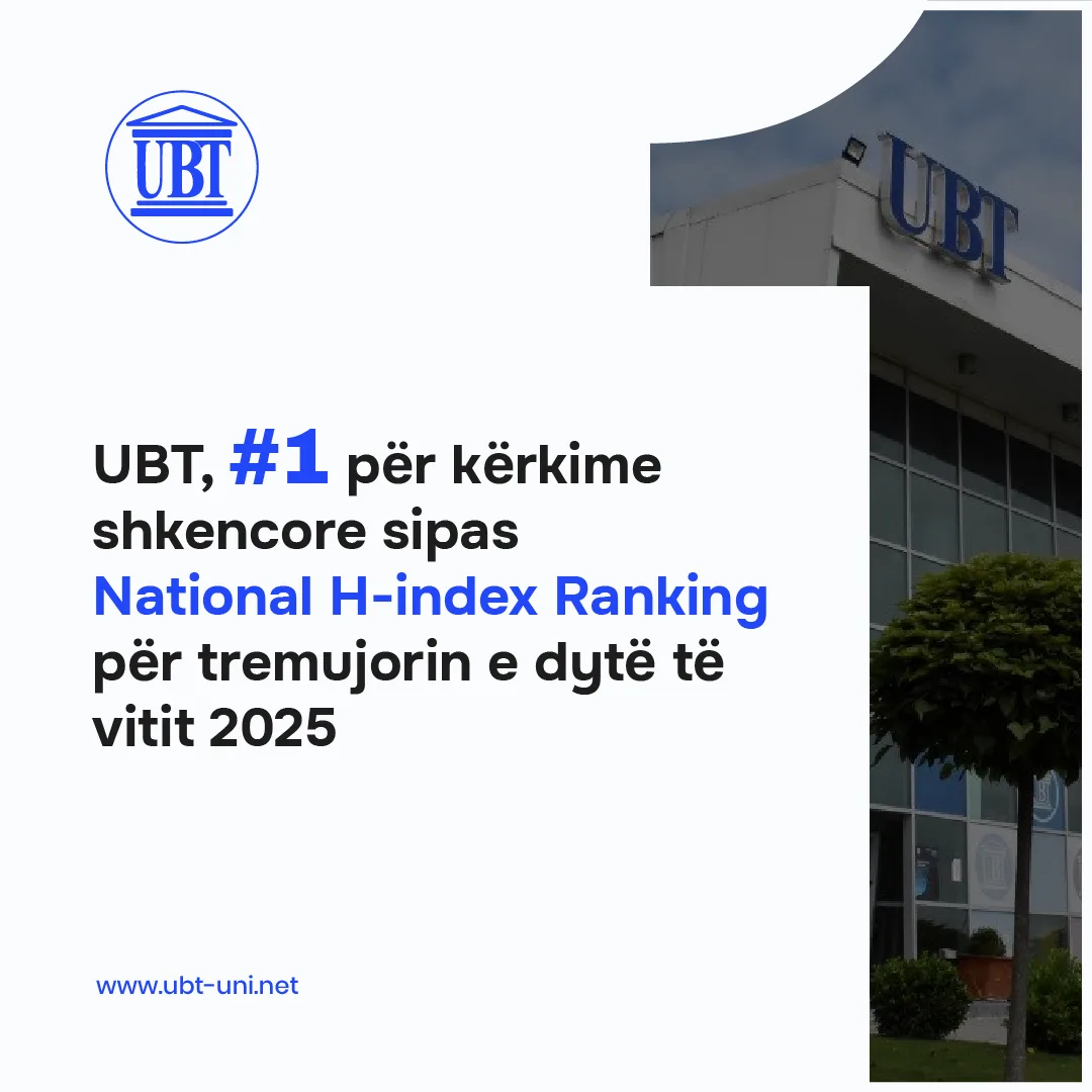 UBT, prapë i pari dhe më i miri për kërkime shkencore sipas National H-index Ranking për tremujorin e dytë të vitit 2025