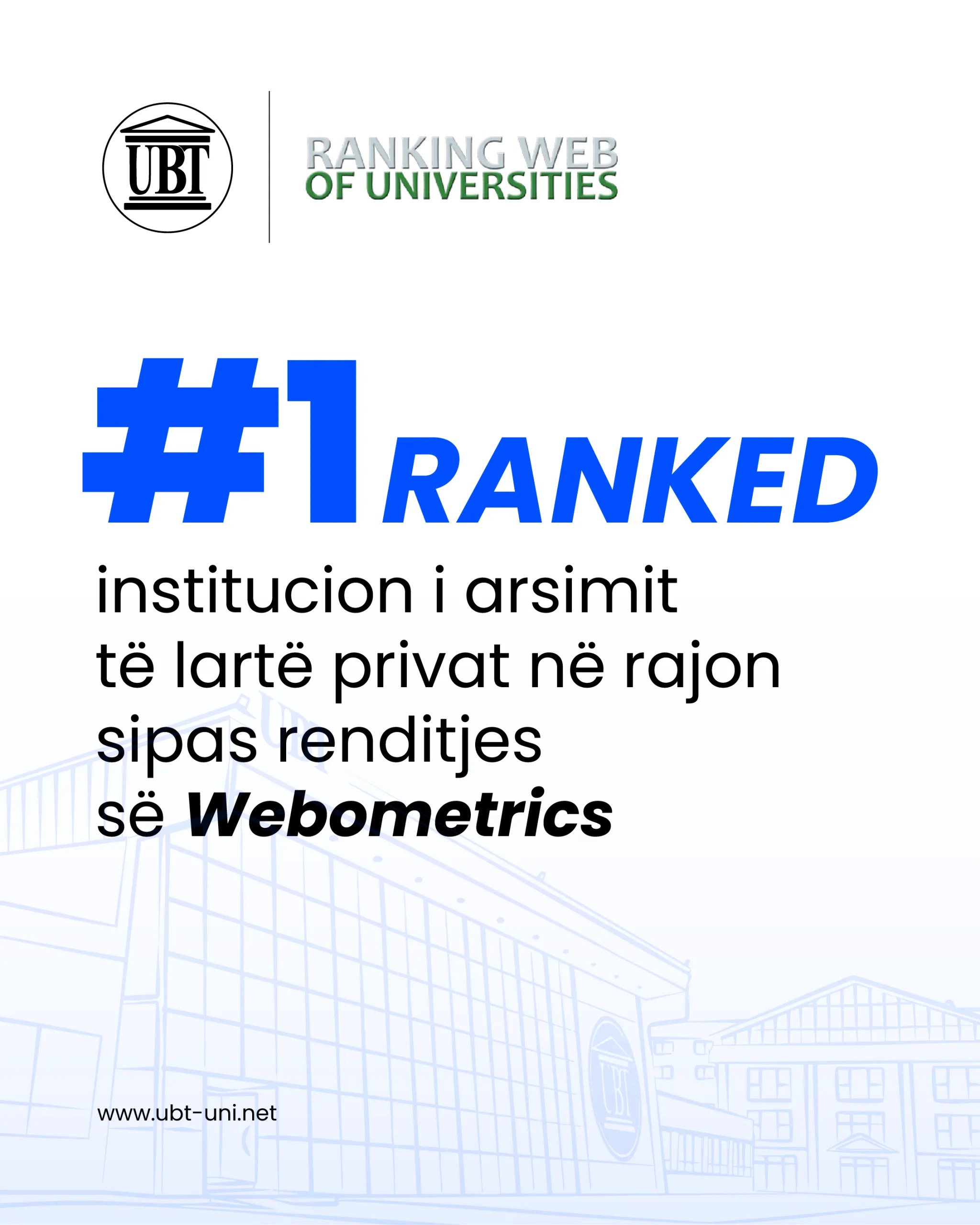 UBT sërish i pari në rangimin e Webometrics – Lider në arsimin e lartë privat në Kosovë