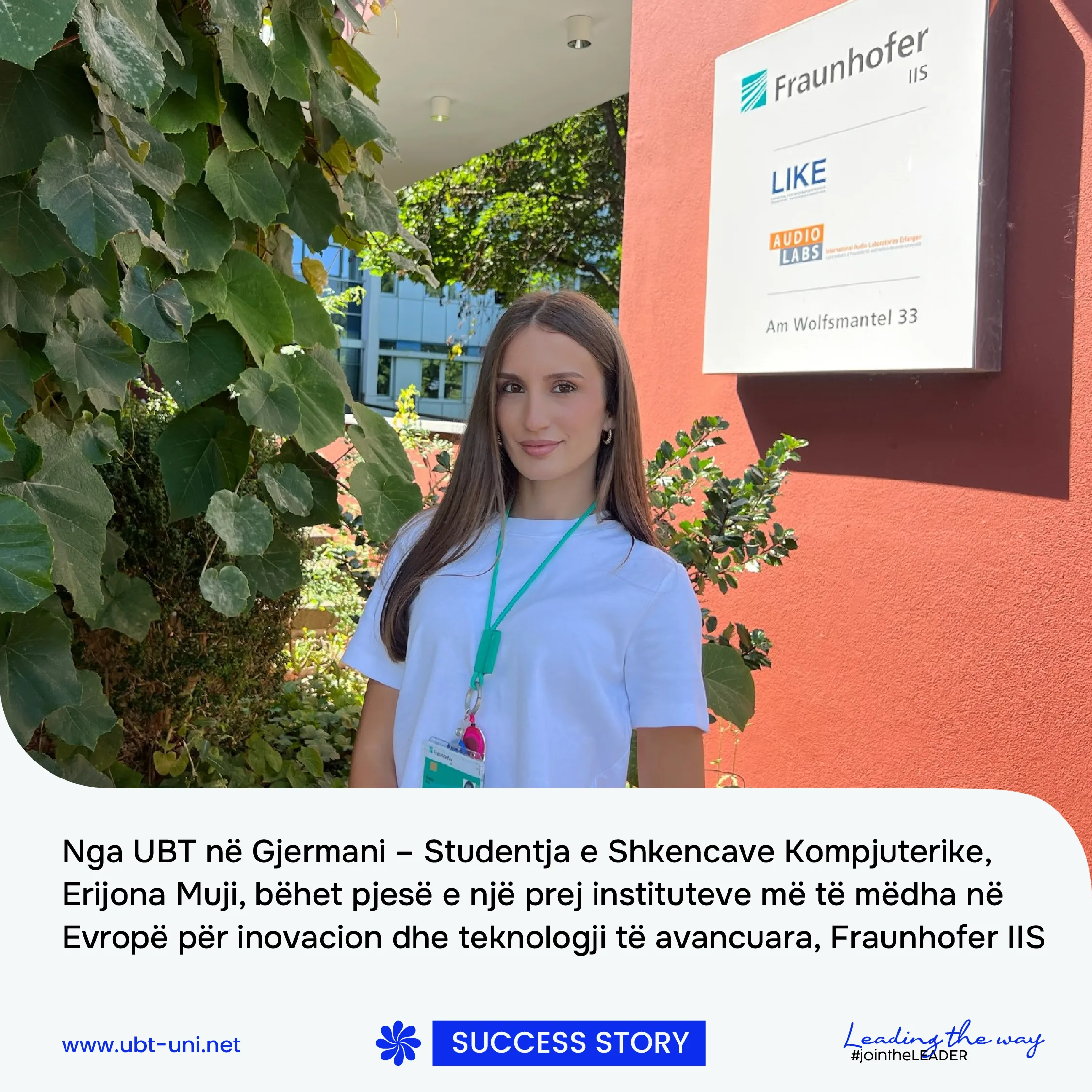 Studentja e Shkencave Kompjuterike në UBT, Erijona Muji, ka nisur një eksperiencë profesionale në Fraunhofer Institute for Integrated Circuits