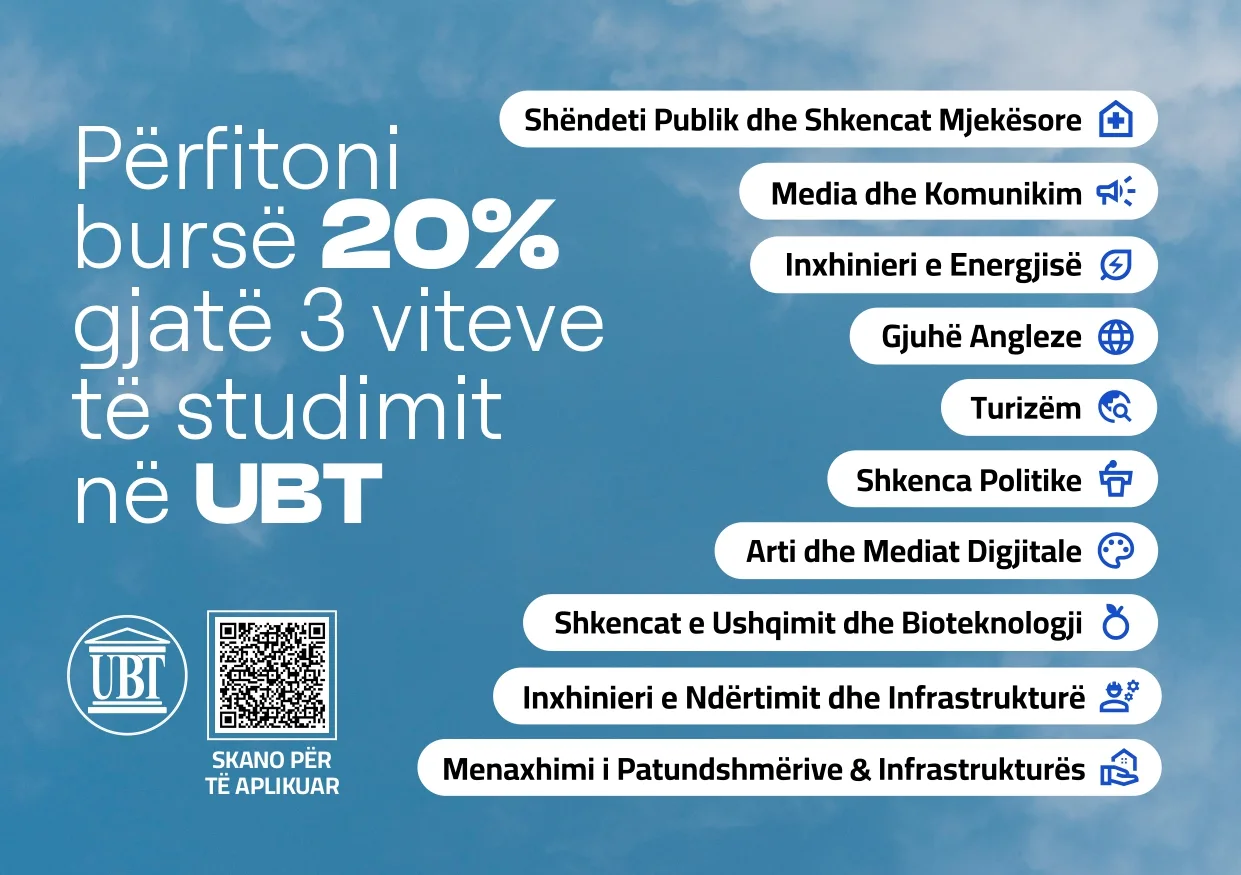 UBT hap dyert për gjeneratën e re: Bursa 20% për studentët e shkëlqyeshëm në 10 programet më të kërkuara